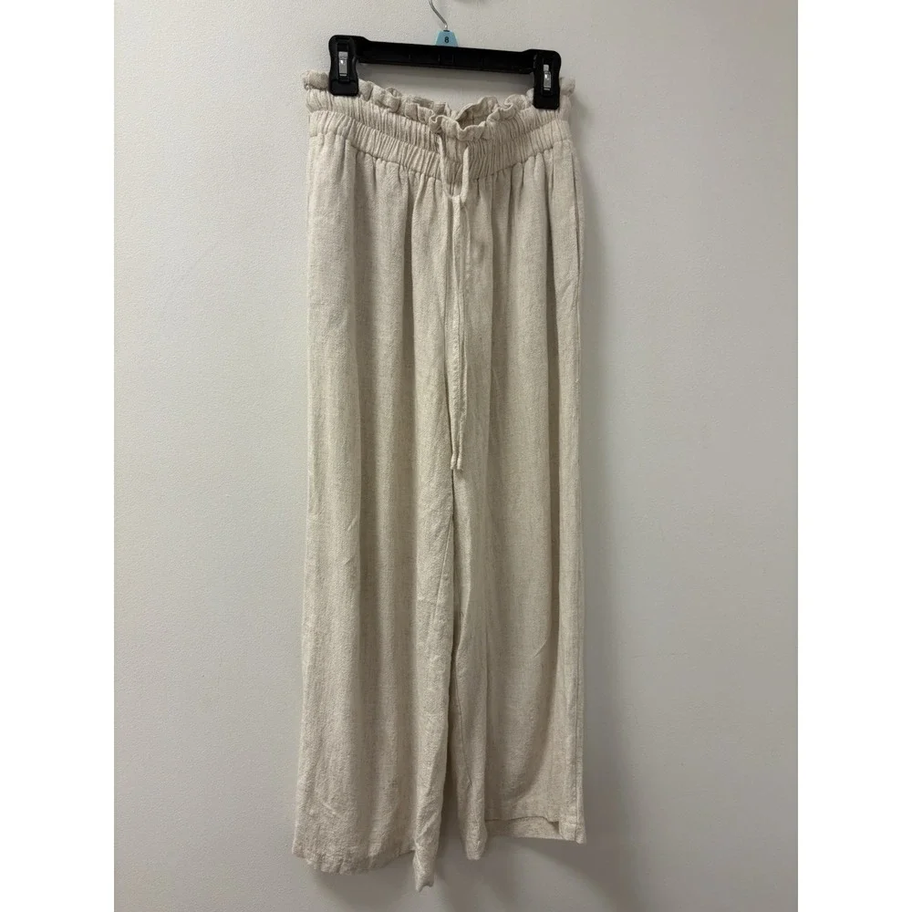 Petal And Pup Wide Leg Linen Capri Crop Pants Pull On Woven Boho Vacation Sz 6